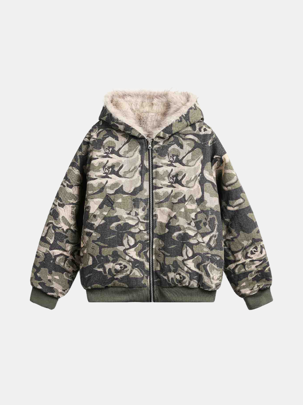 Patched Fur Camo Jacket